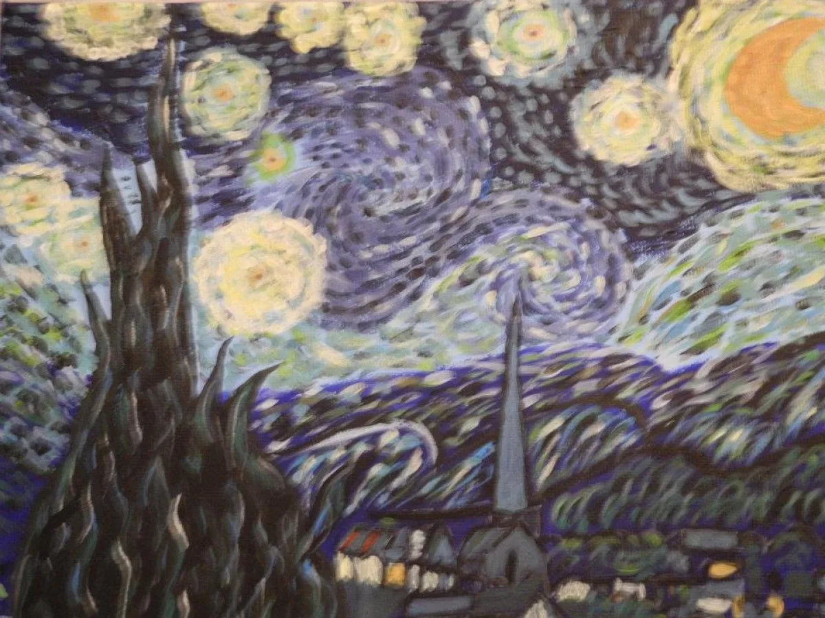 Reproduction of  The Starry Night by Vincent van Gogh, œuvre de Neluta Staicut