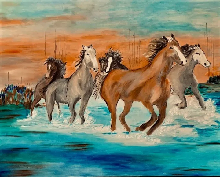 Chevauchée Camarguaise, œuvre de Yves Perrotte