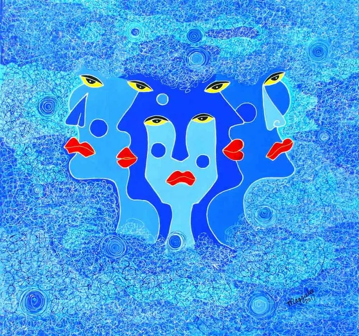 SOLD-five in one faces, œuvre de Maggie Lee