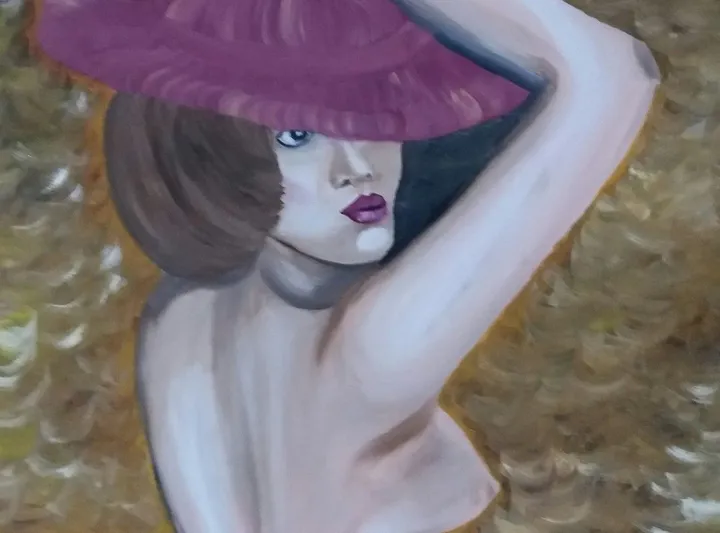 Lady with the pink hat, artwork by Elsie Brummer