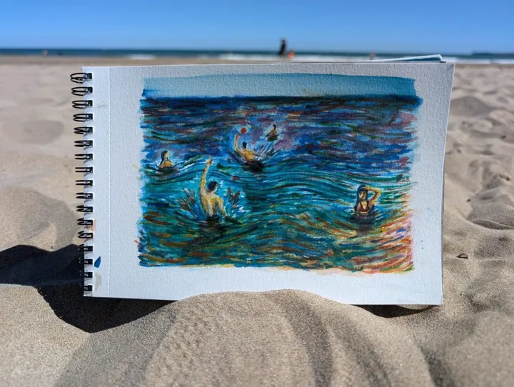 Playa Malvarrosa (Juego de pelota), œuvre de Aziel Barrientos