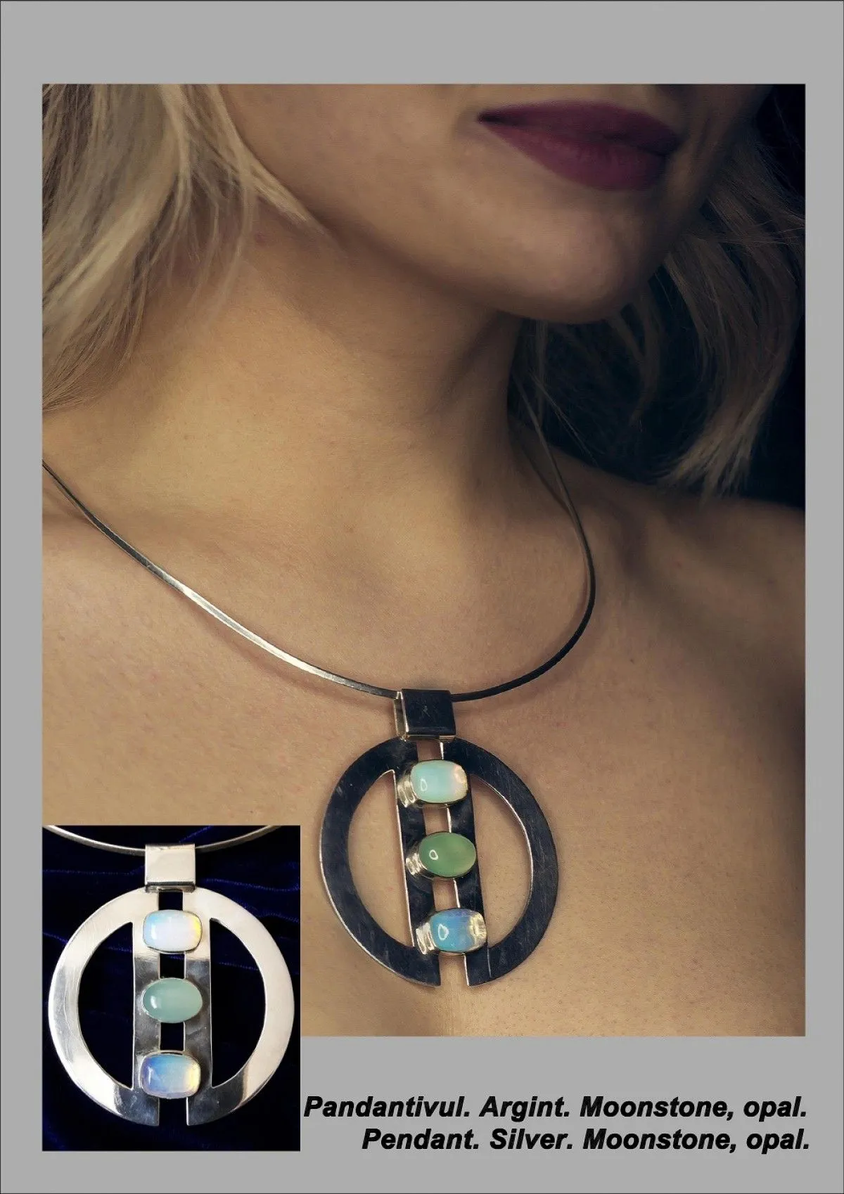 Pendant. Silver. Moonstone, opal., artwork by Natalia Vavilina
