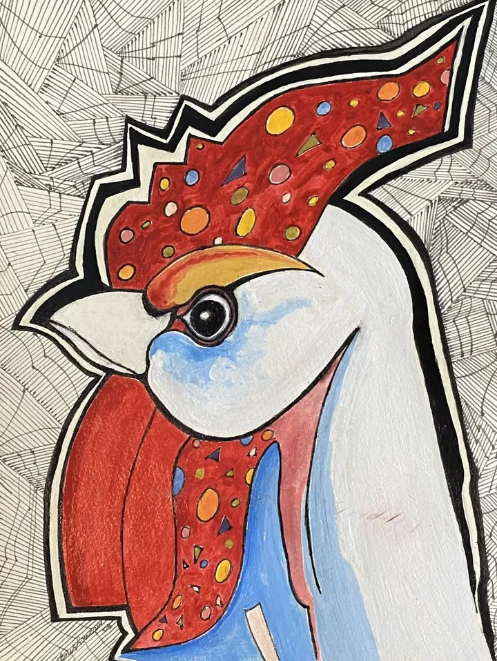 Le coq à Baie des Sables, artwork by Denis Roucau