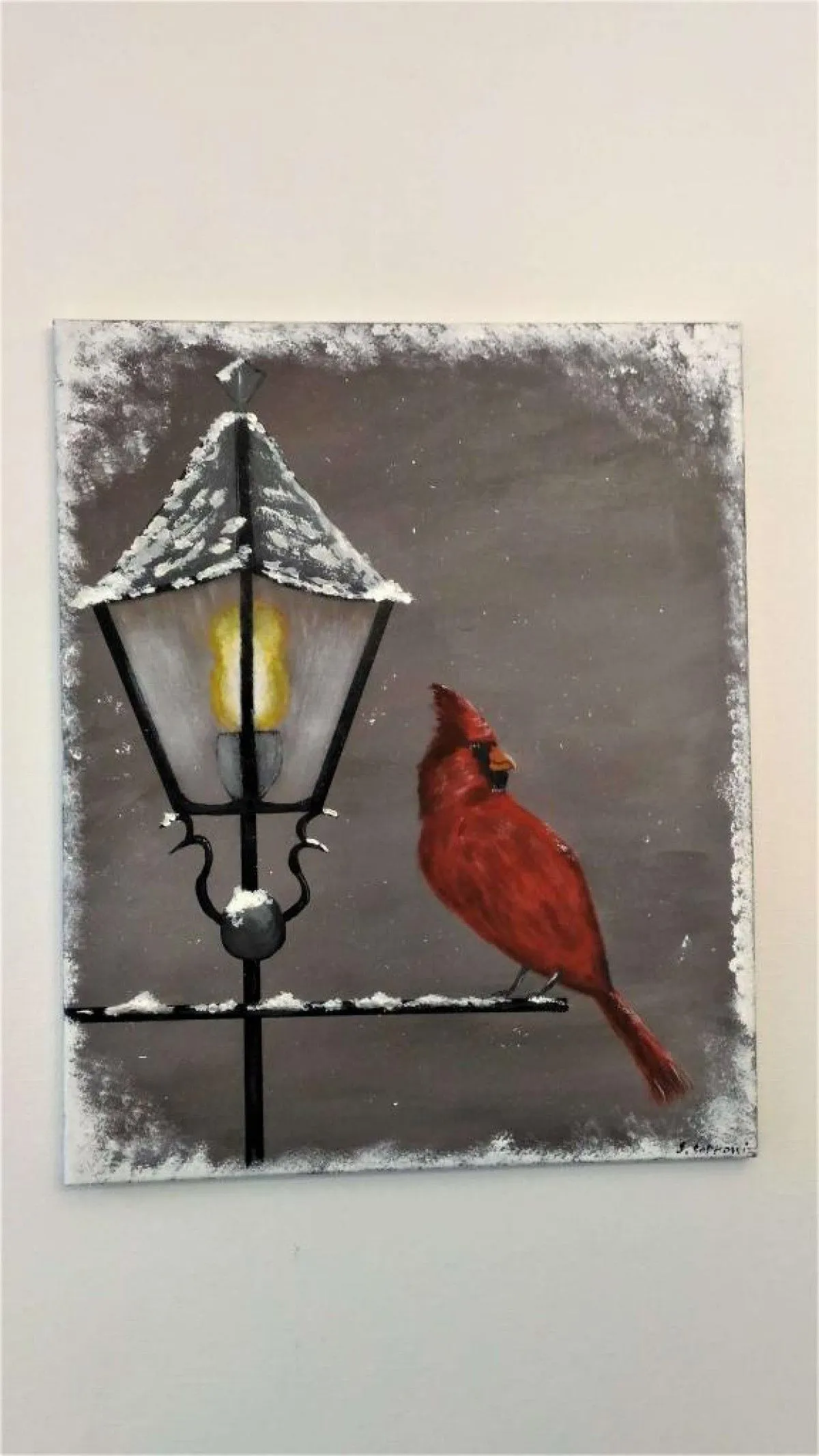 L'oiseau cardinal sur son perchoir., artwork by S sopkowiz