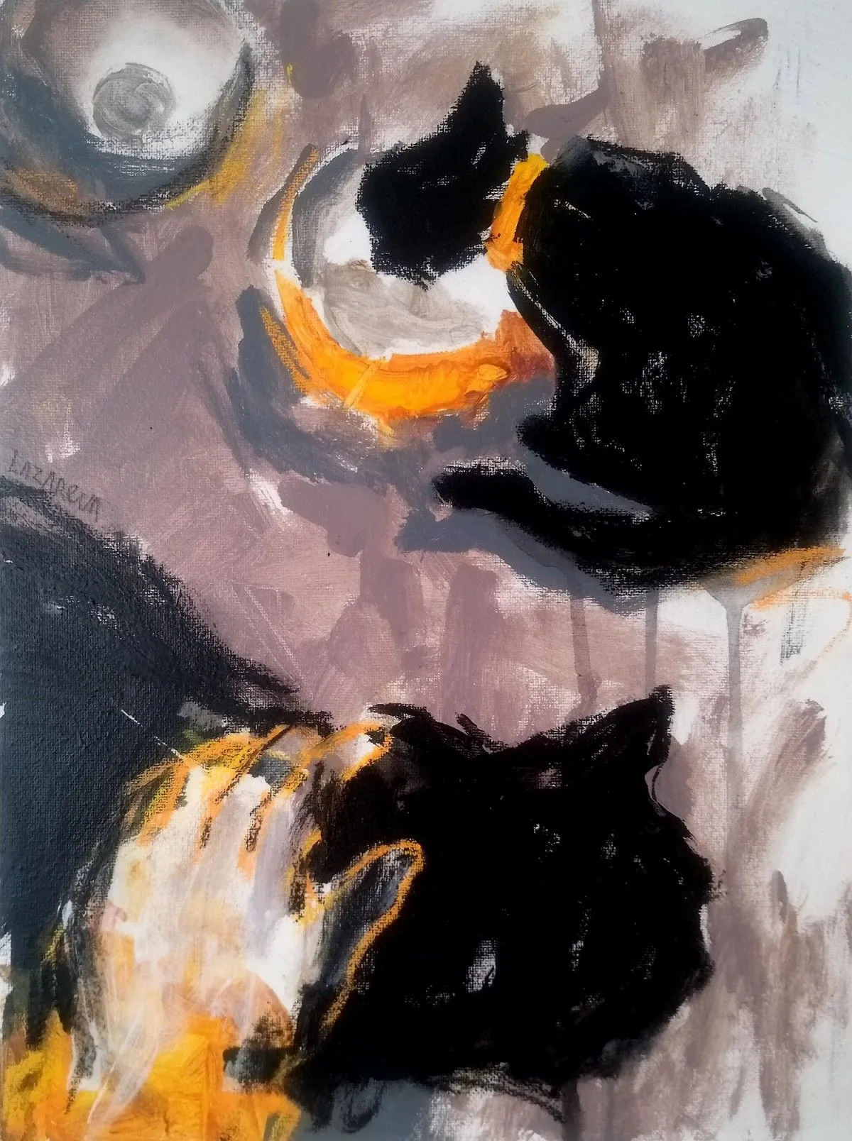 Black cats & yellow plate#1, artwork by Valerie Lazareva