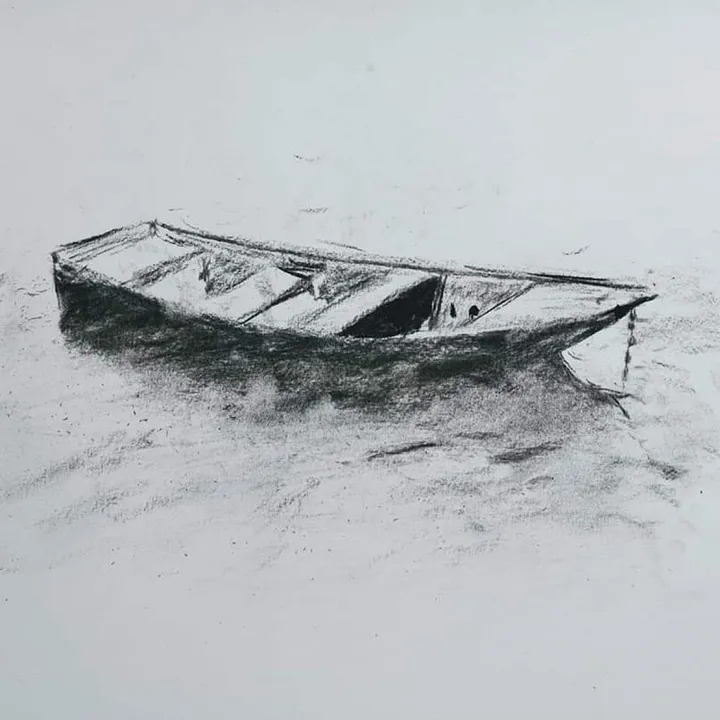 La barque, artwork by Laurent Rebondy