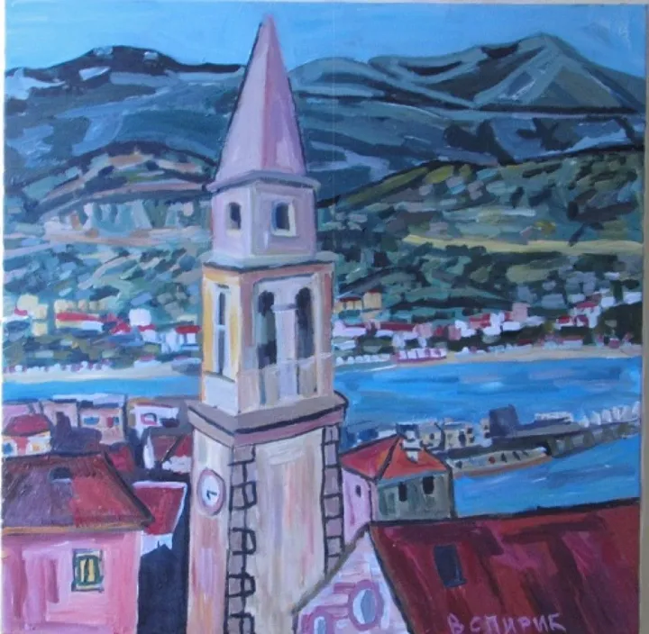 church tower, artwork by Vlastimir Spiric