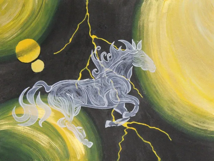 Steeple Chase cosmique ou saut quantique, artwork by Corinne Brossier