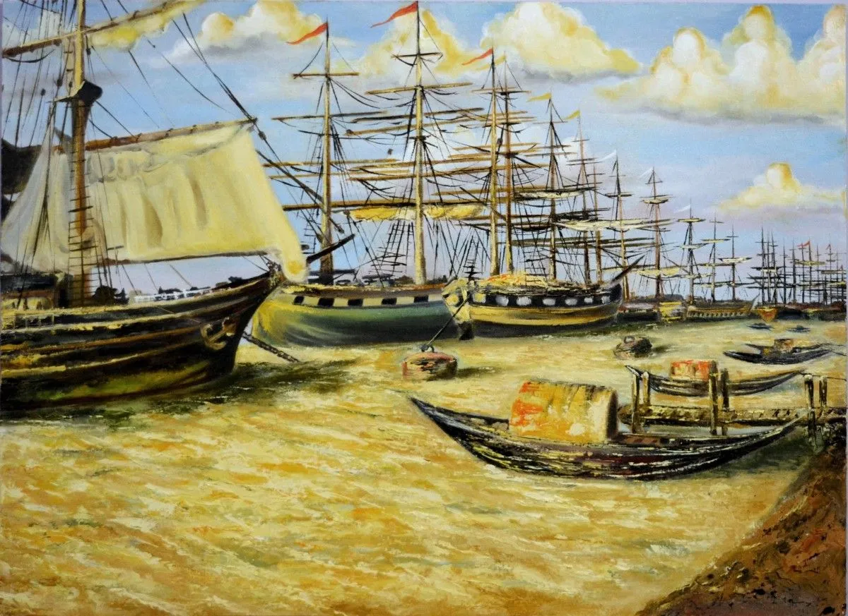 The Port of calcutta on late 1800.., œuvre de Susankalan Roy
