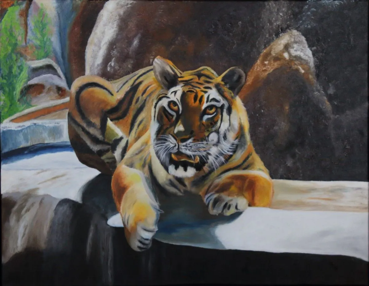 Tiger watching the crowd, artwork by Rachelle Beaudry