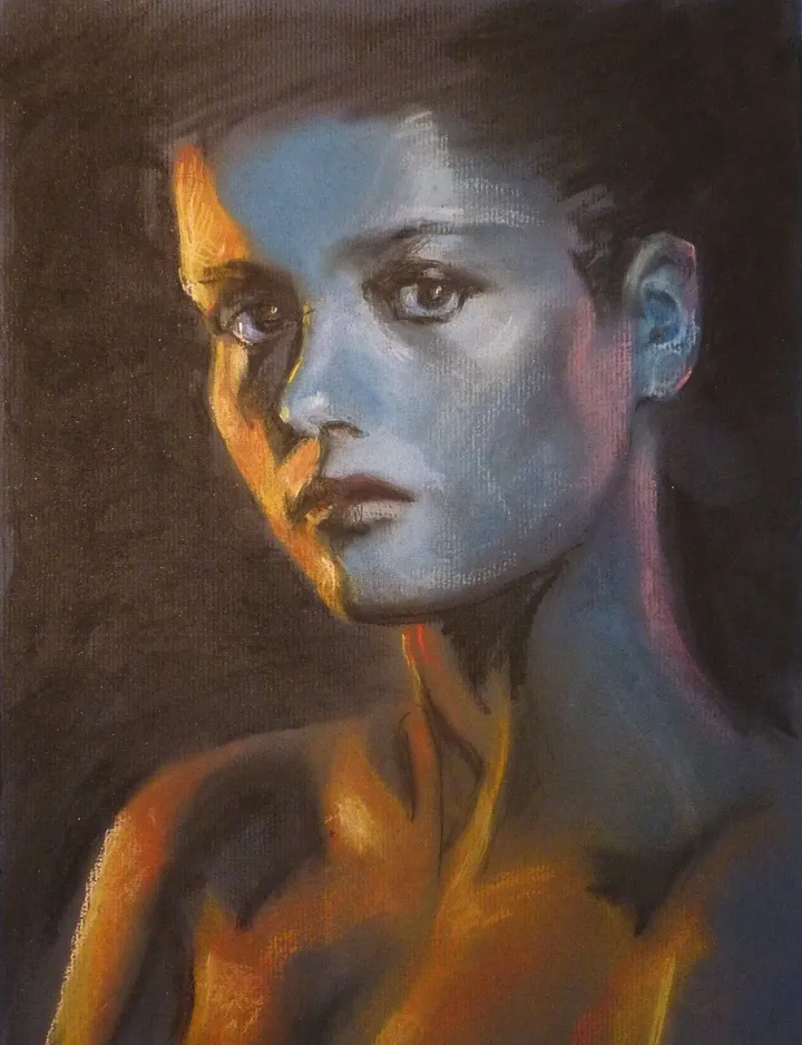 Portrait de femme  jaune et bleu, œuvre de Dany Wattier