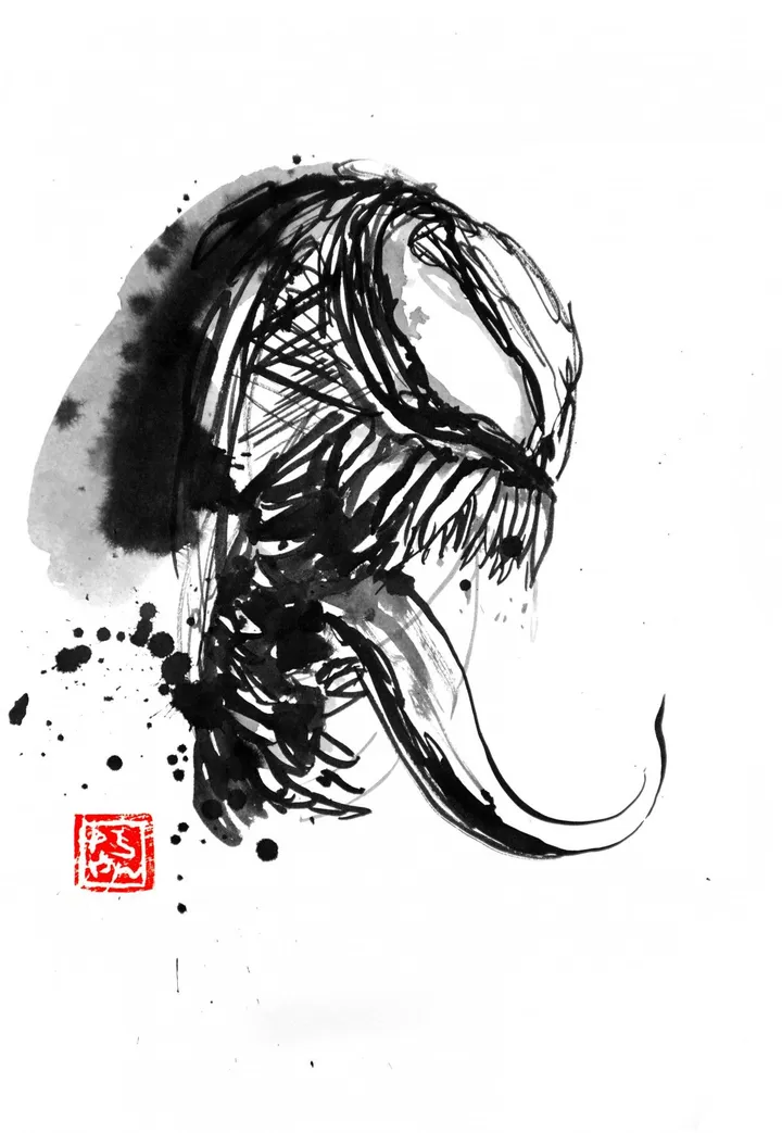 venom, œuvre de pechane sumi-e