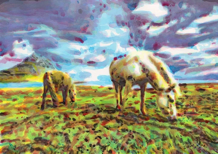 Horses, artwork by Dow Thompson