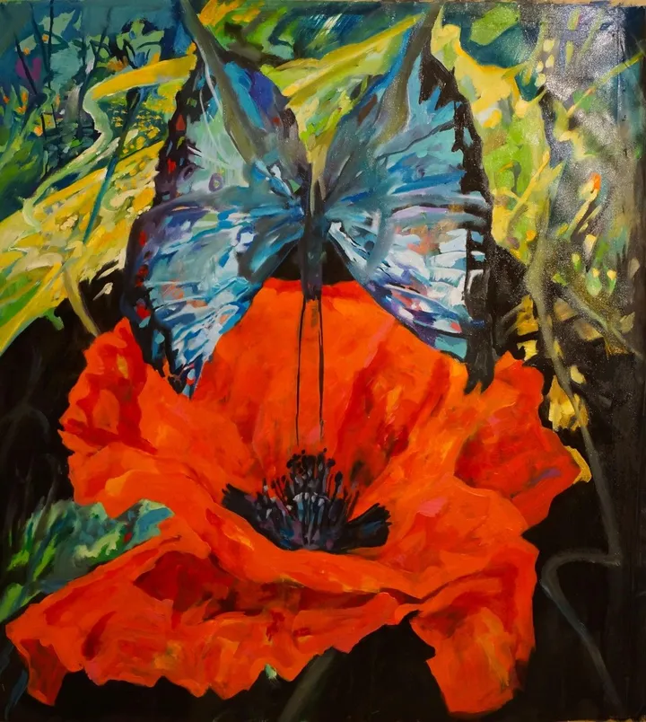 The poppy and blue butterfly, œuvre de Dragos Botezat