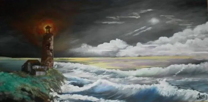 Seascape by night, artwork by Jan Donders